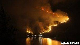 Wild fire at Kintail seen from Loch Duich (Pic by Willie Fraser, NTS)