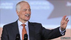 Canada's New Democratic Party (NDP) leader Jack Layton speaks to supporters at his federal election night headquarters in Toronto, on 2 May 2011