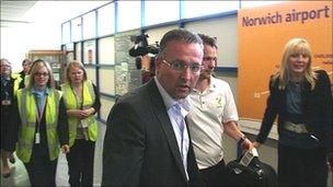 Paul Lambert, Norwich City FC manager, at Norwich Airport