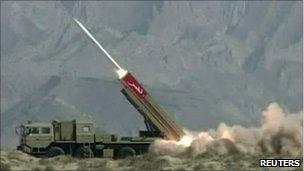 A Pakistani nuclear-capable Hatf 10 missile being fired