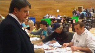 BNP leader Nick Griffin at the count in Swansea