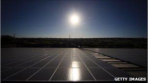 Solar panels fitted to a barn in Glastonbury, UK to take advantage of the feed-in tariff.