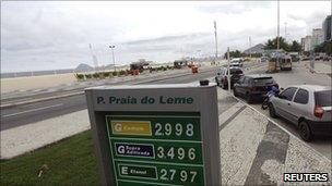 Petrol prices at a filling station in Leme Beach, Rio de Janeiro