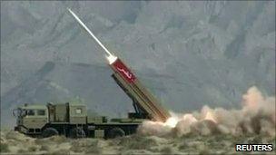 Pakistan's Hatf IX (NASR) missile being fired during a test in April 2011.