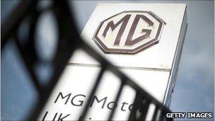 The MG Rover car factory sign is pictured in Longbridge, Birmingham