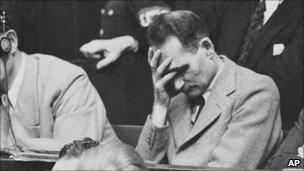 Rudolf Hess pictured at Nuremberg trials