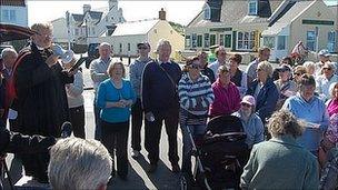 Flag raising at Grosse Rocque, Cobo