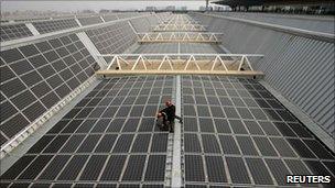 Solar panels on the rooftop of the Nanjing South Railway Station Nanjing, Jiangsu