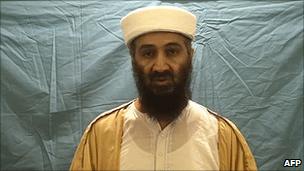 Osama Bin Laden, in a still from a video released by the US government