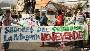 Hundreds of protesters gather in the city of Coihaique in Patagonia