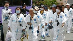 Residents of Kawauchi village inside the no-go zone head home to collect their belongings