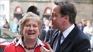 Annabel Goldie with David Cameron on the election campaign trail in Inverness in April