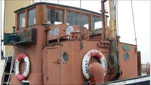 The wheel house of the steam tug Brent