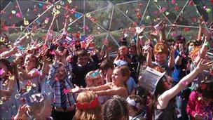 Brooke House School children at the opening of its solar dome