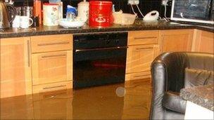 A flooded home in Leamington Spa