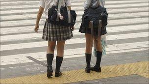 Young Japanese girls wearing school uniform