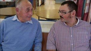 Eddie Griffiths with a visitor at Eastham day centre