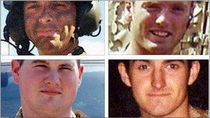 Cpl Stephen Allbutt, Pte Phillip Hewett, Pte Lee Ellis and Lance Cpl Kirk Redpath (clockwise from top left)