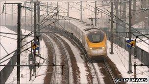 Eurostar train in snow