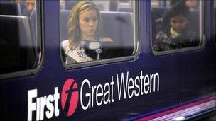 Woman looks out of window on First Great Western train