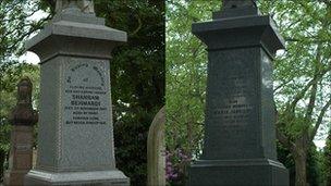 Reused memorial on a reused grave at City of London Cemetery