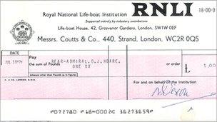 RNLI cheque for £1