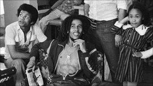 Bob Marley at home with friends