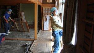 Rebuilding work at the Kimuras' house in Ishinomaki