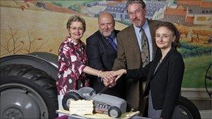 L-R: Vanessa Whitburn (Archers Editor), Mark Mason (Exhibition Curator), Tim Bentinck (David Archer) and Kate Arnold-Forster (Director of the Museum)