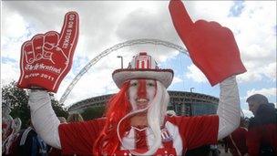 Stoke City fan Joanna Halfpenny, 31, outside at Wembley