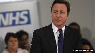 David Cameron addresses staff at Frimley Park Hospital in Surrey on 6 April 2011