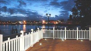 Norwegian Church terrace, overlooking Cardiff Bay