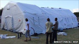 Inflatable tent in Haiti