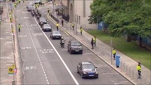 Convoy of cars in Dublin