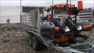 RNLI lifeboat on a trailer