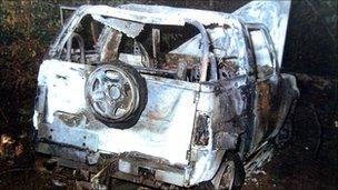 Wreckage of car