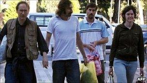 From left, Nigel Chandler, Manu Brabo, James Foley and Clare Morgana Gillis, Tripoli, 17 May