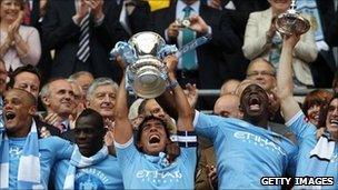 Manchester City city after their FA Cup final win on 14 May