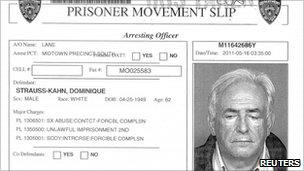 NYPD prisoner movement slip for former IMF chief Dominique Strauss-Kahn