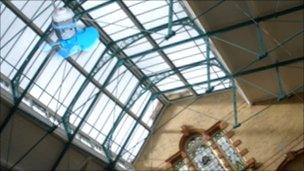 Antony Hall suspended electric fans from the Victoria Baths rafters