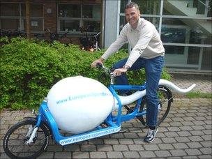 The "sperm bike" used to transport samples of sperm to the insemination clinic in Copenhagen