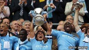 Manchester City city after their FA Cup final win on 14 May