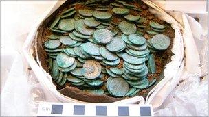 The pot containing the Roman coins