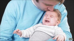 Dad with screaming baby