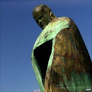 Bronze statue of the late Pope John Paul II in Rome, Italy