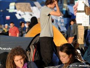 Young people at Madrid's Puerta del Sol