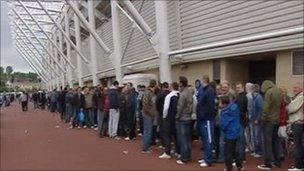 Queue for Wembley tickets at Swansea's Liberty Stadium