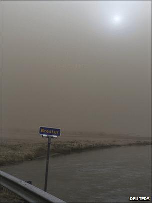 Ash cloud over land