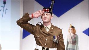 Pte Mark Connolly on the catwalk at New York Tartan Week in 2010