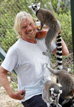 Richard Branson with ring-tailed lemur